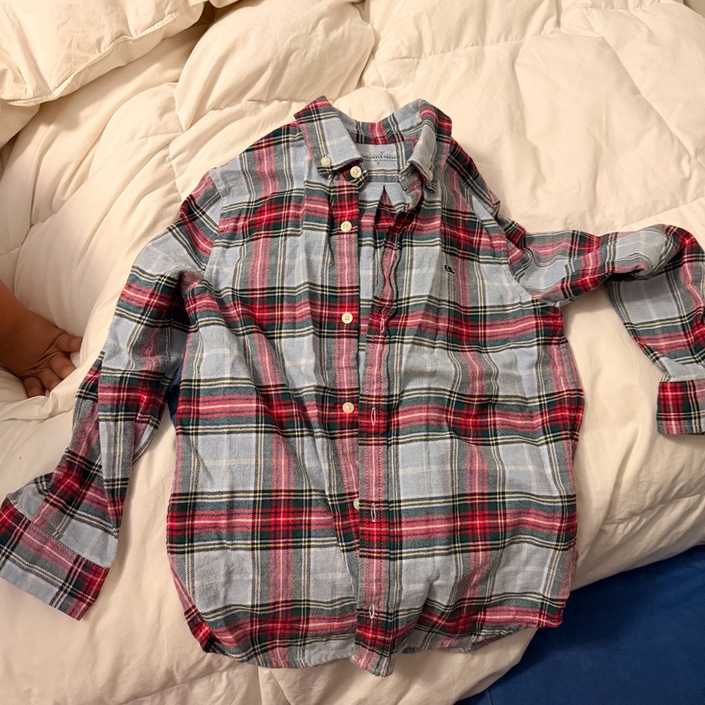 Vineyard Vines Red and Blue Plaid Kids Button Down Shirt
